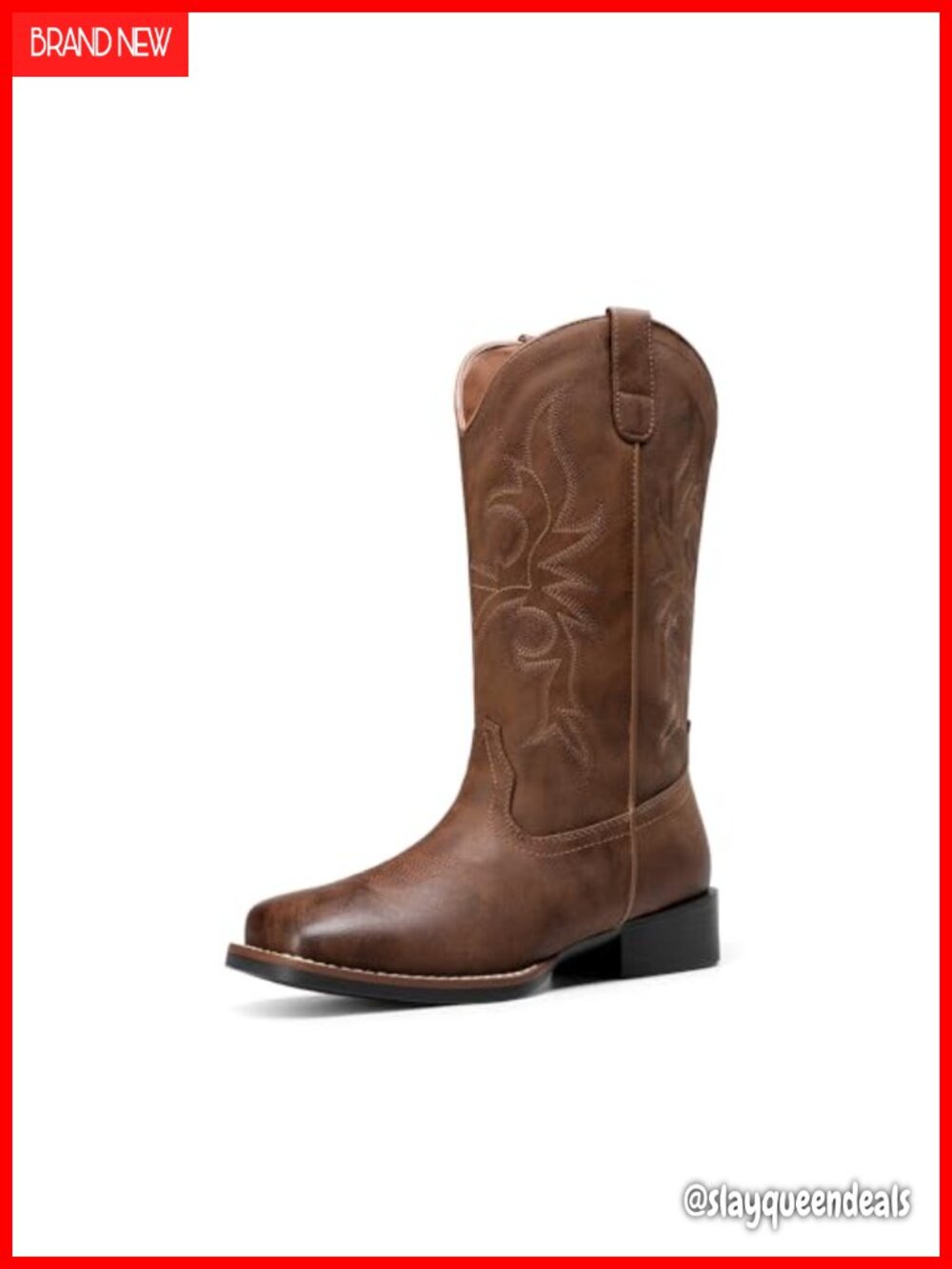 Women's Western Cowboy Boots Faux Leather Mid-Calf Square Toe Embroidered
